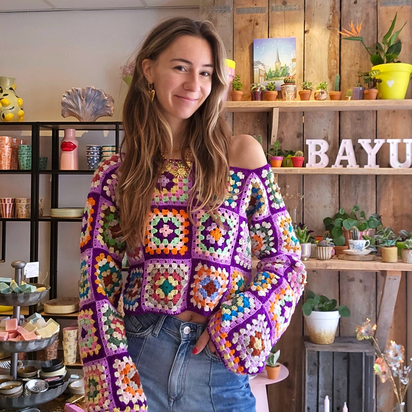 Crochet sweater - purple/lilac/pink