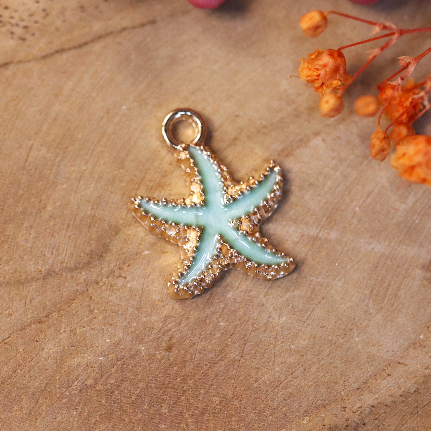 Enamel bedel - zeester turquoise