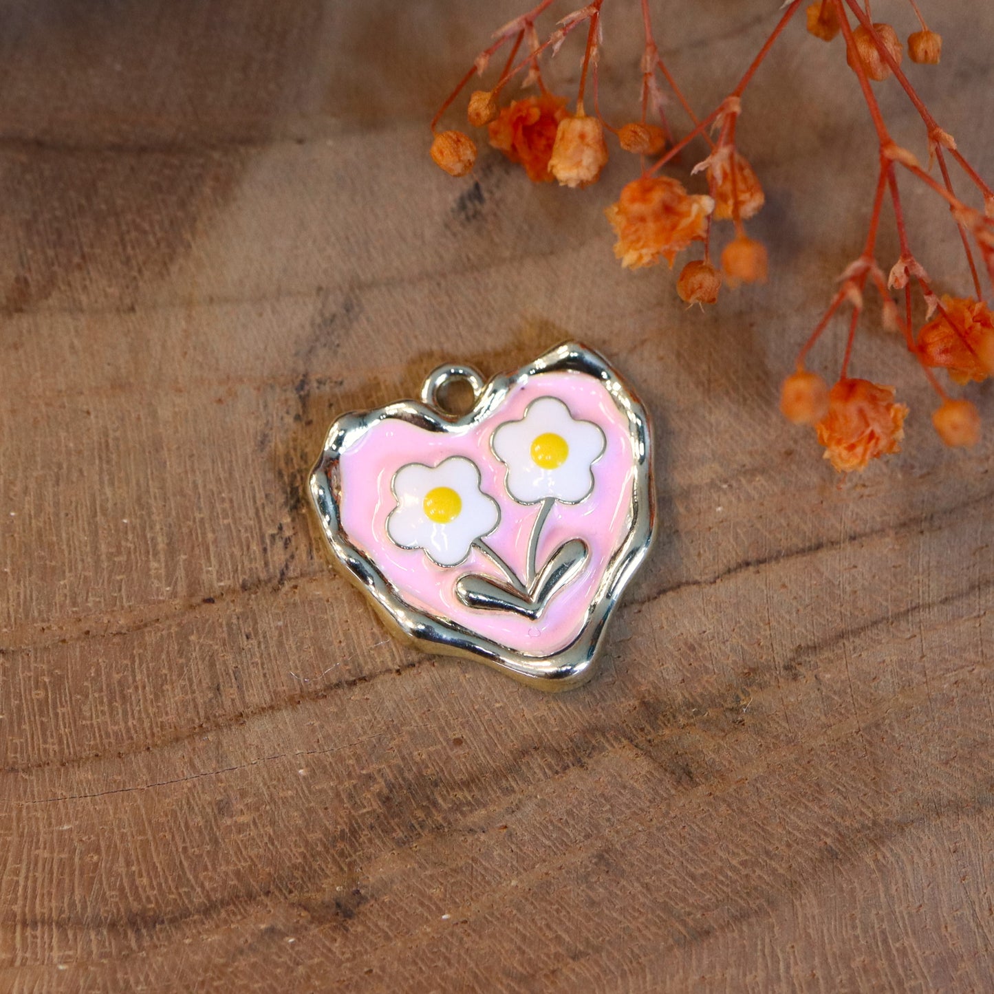 Enamel charm - heart with flowers