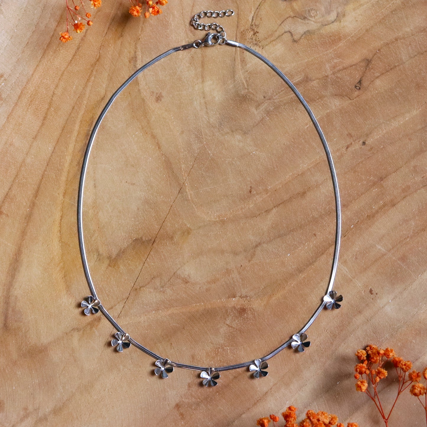 Edelstahlkette - Blumen silber