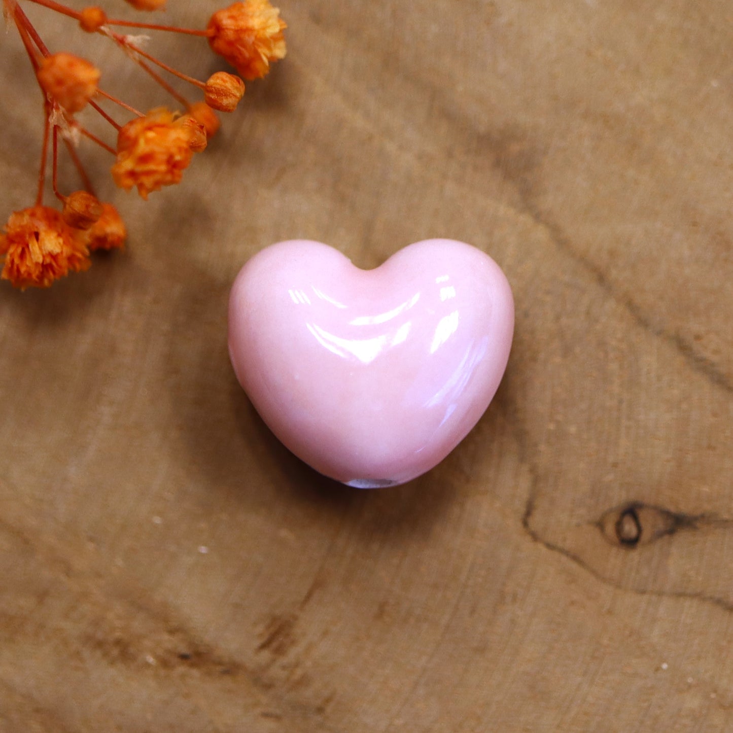 Bead pink - ceramic heart
