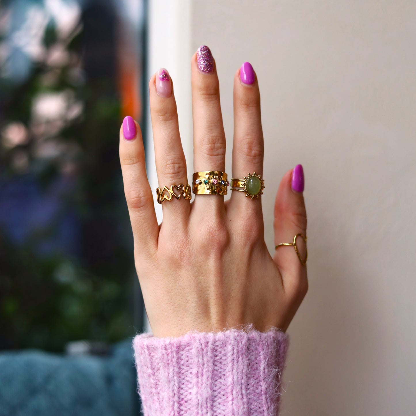 Edelstahlring gold - offene Herzen