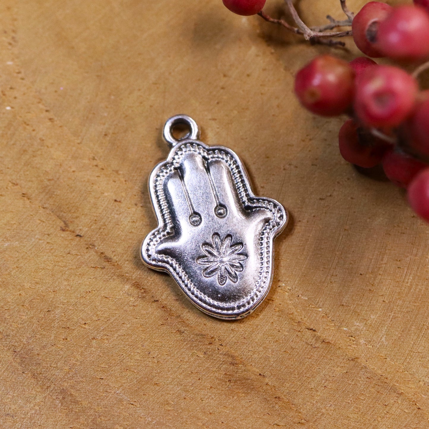 DQ Silber Hamsa Hand Anhänger mit Blume
