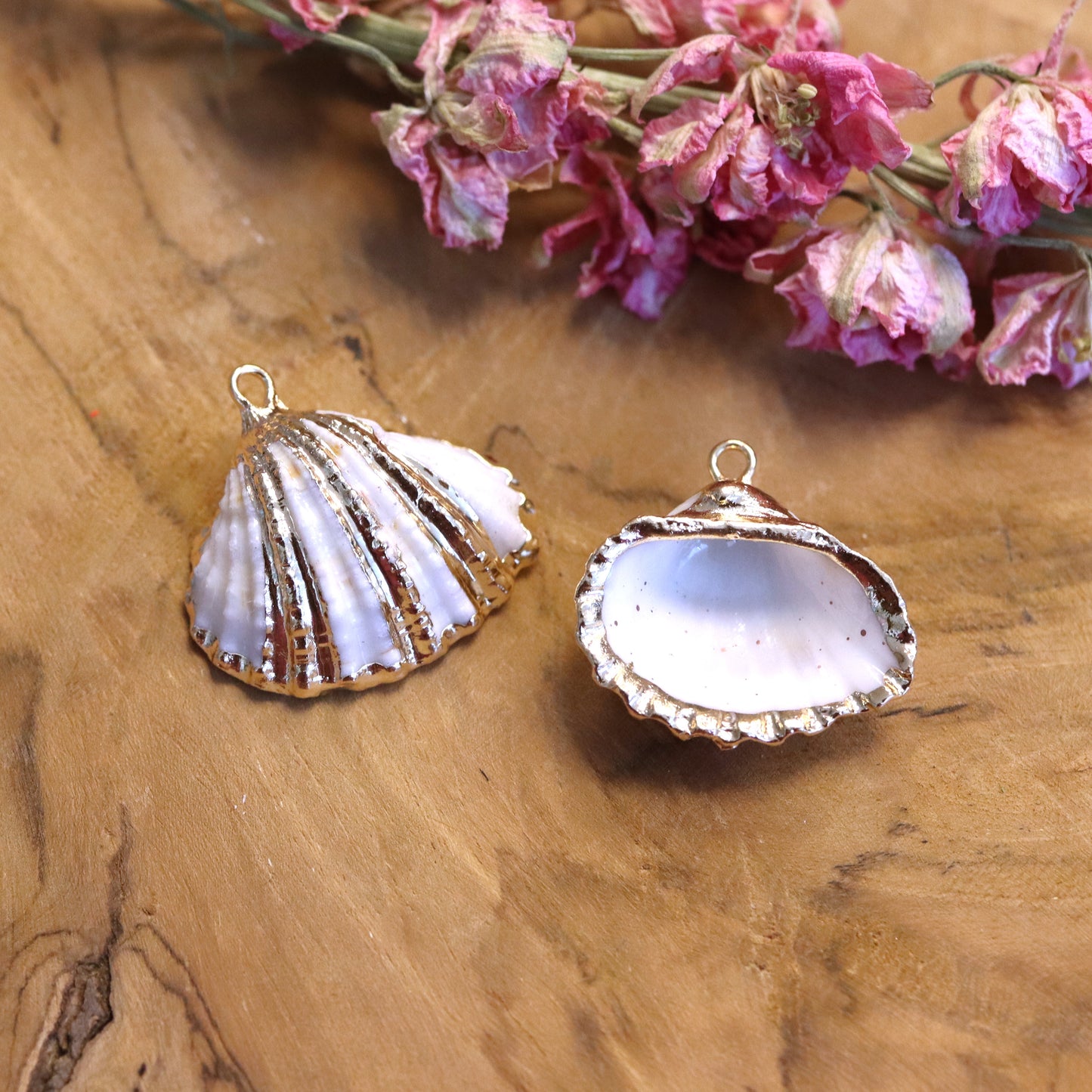 Gold plated white shell charm