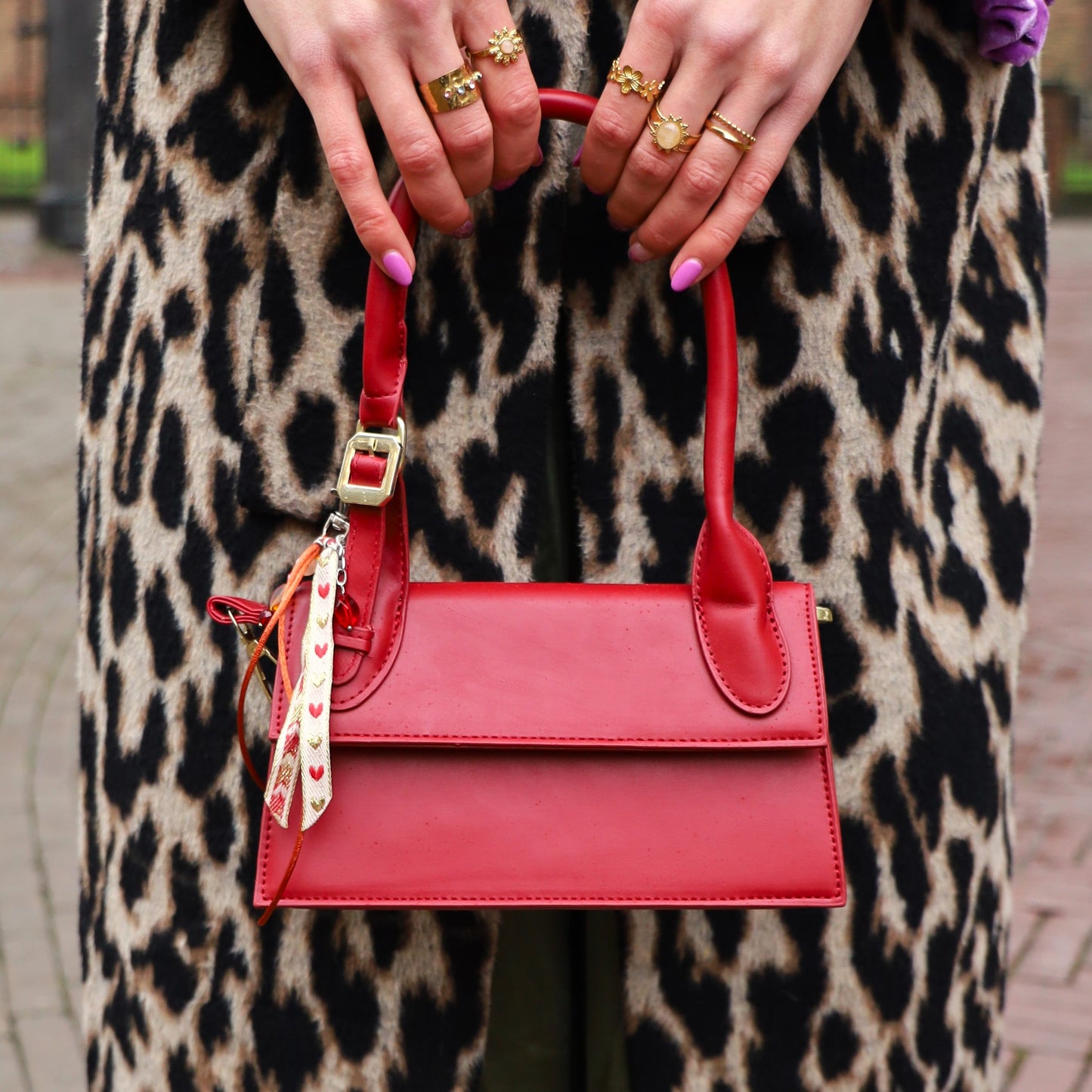 Bag charm - heart ribbon and brown tones