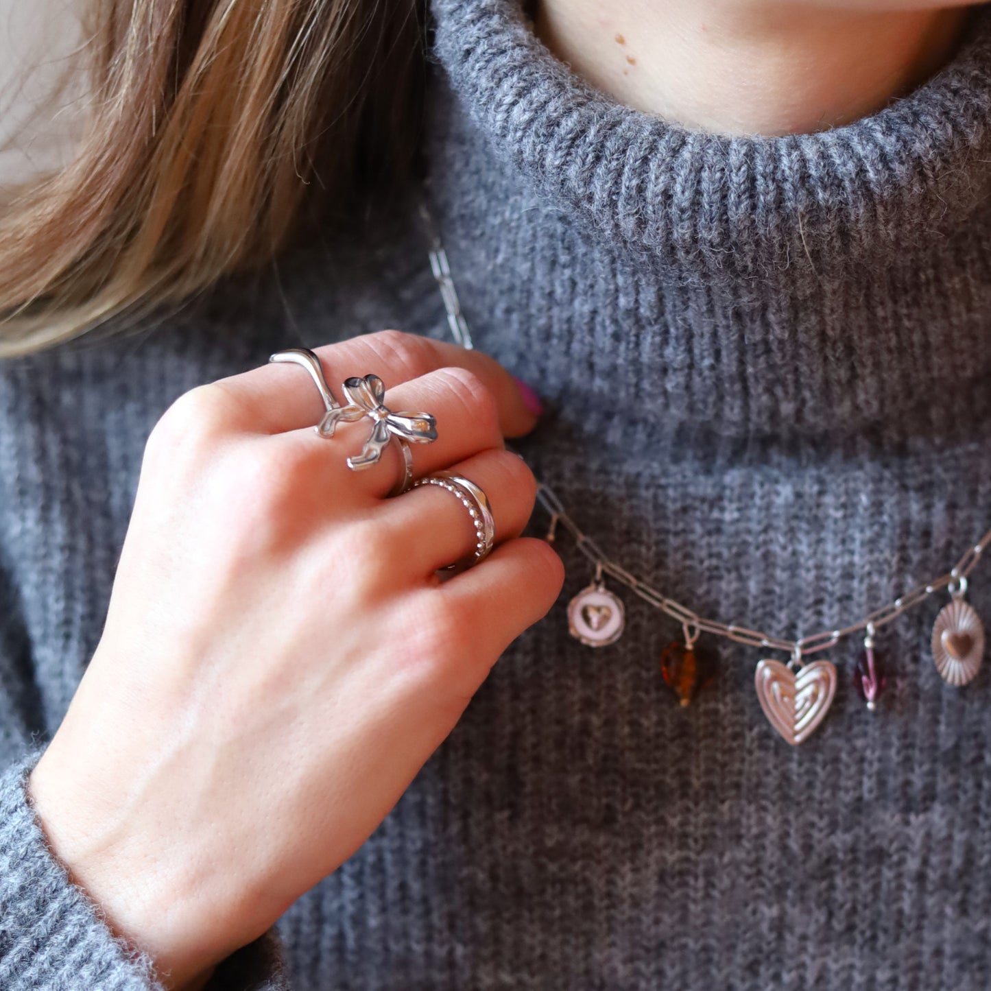 Stainless steel ring silver - wave