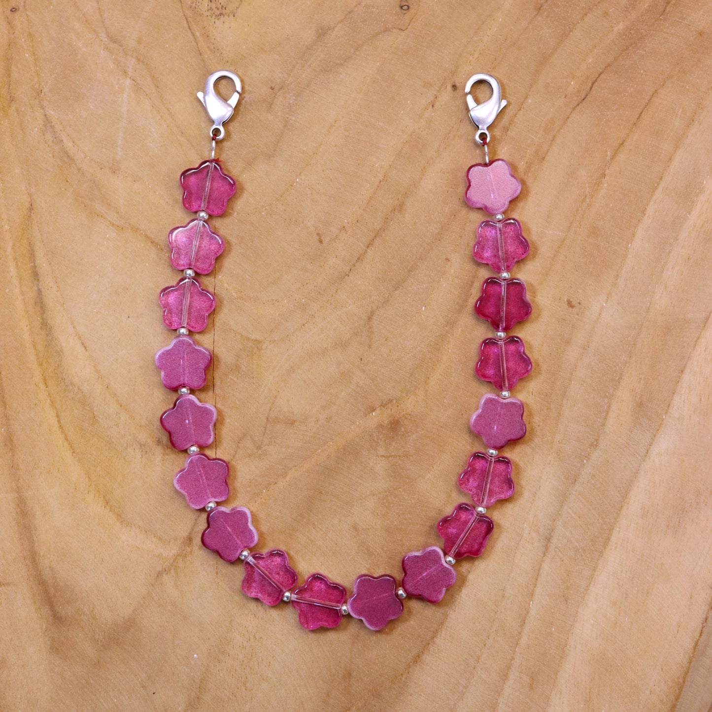 Phone cord - pink flowers silver