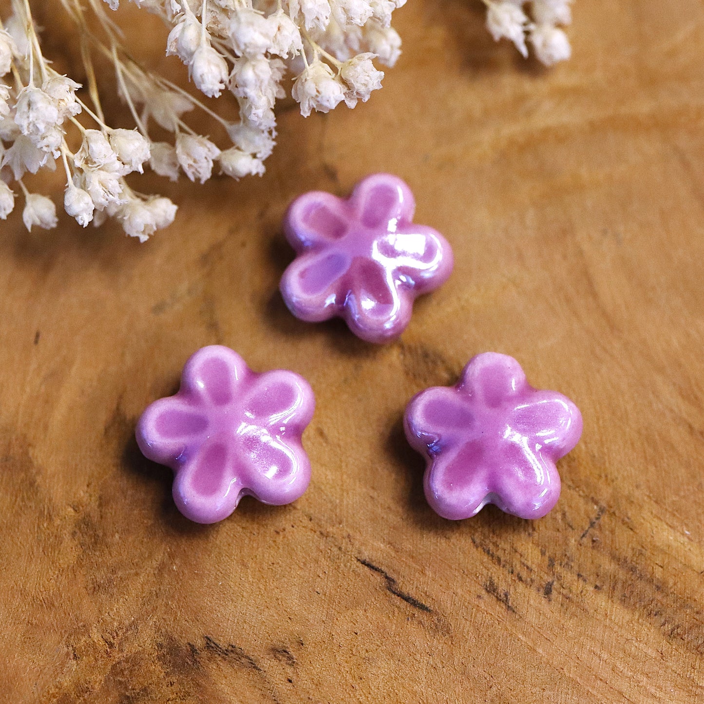 Bead purple - ceramic flower