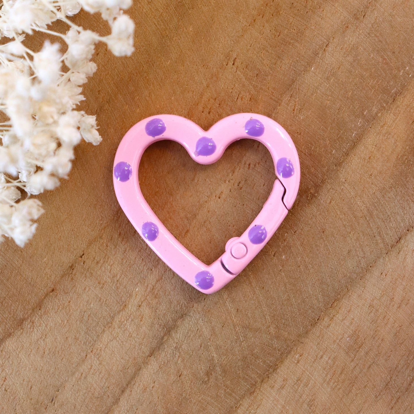 Sleutelhanger hart - roze met paarse stippen