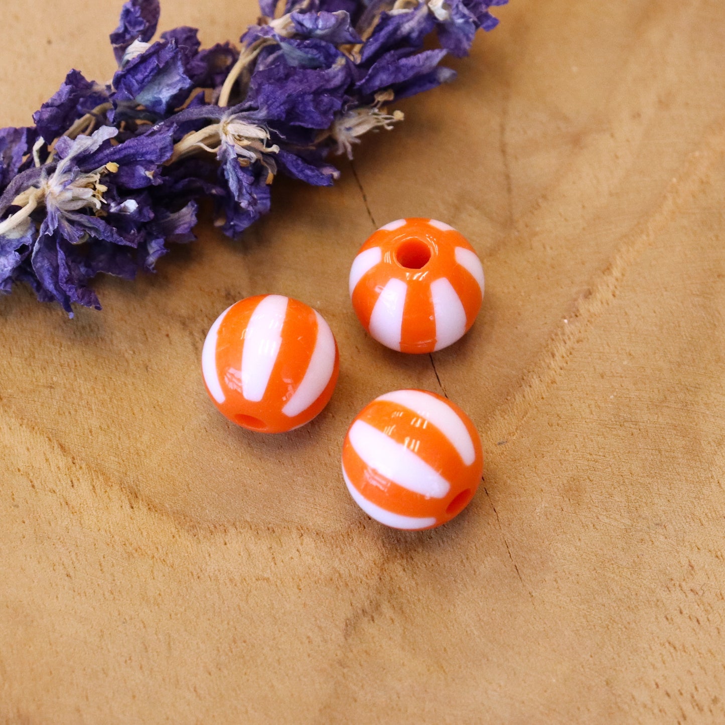 Striped Acrylic Bead - Orange
