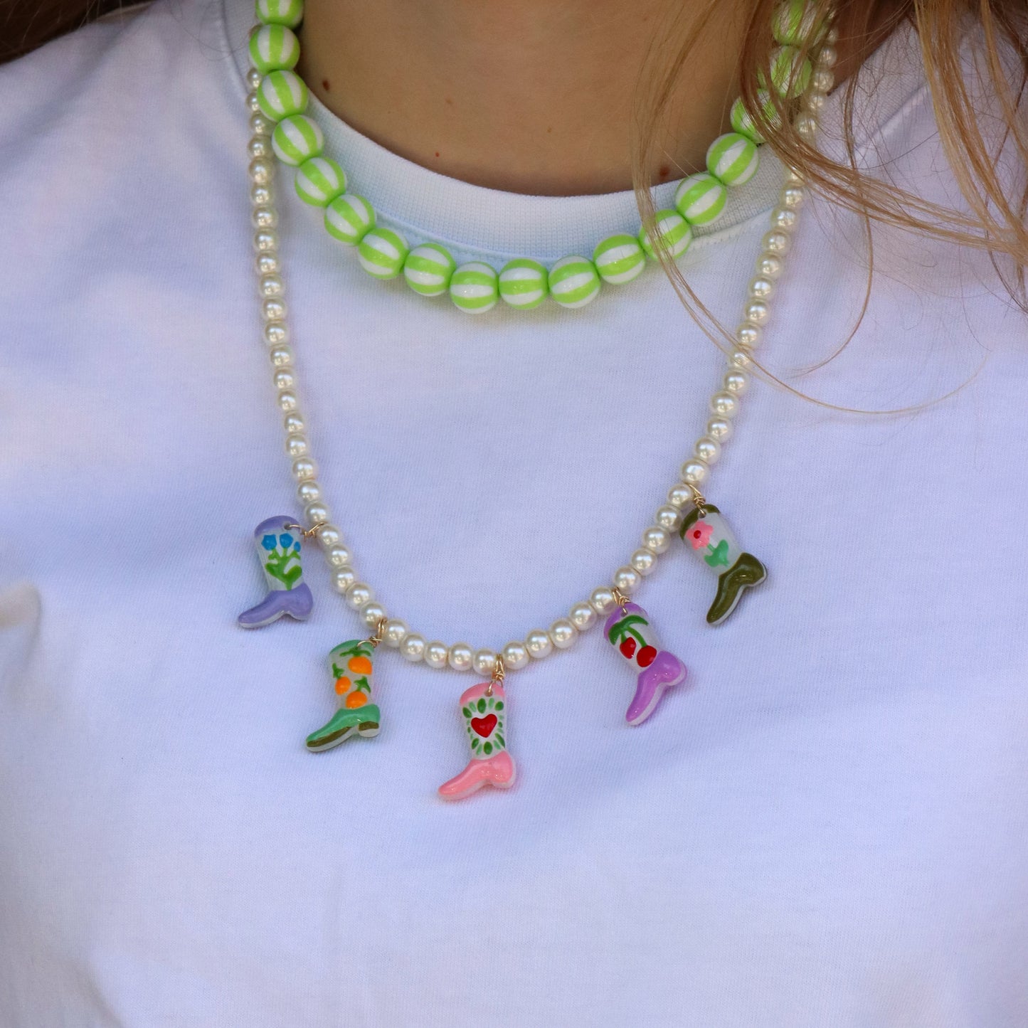 Perlenkette - Perlen mit Cowboystiefeln