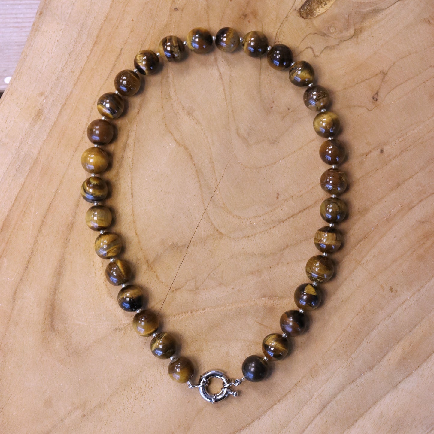 Kralenketting - tijgeroog met boeislot zilver