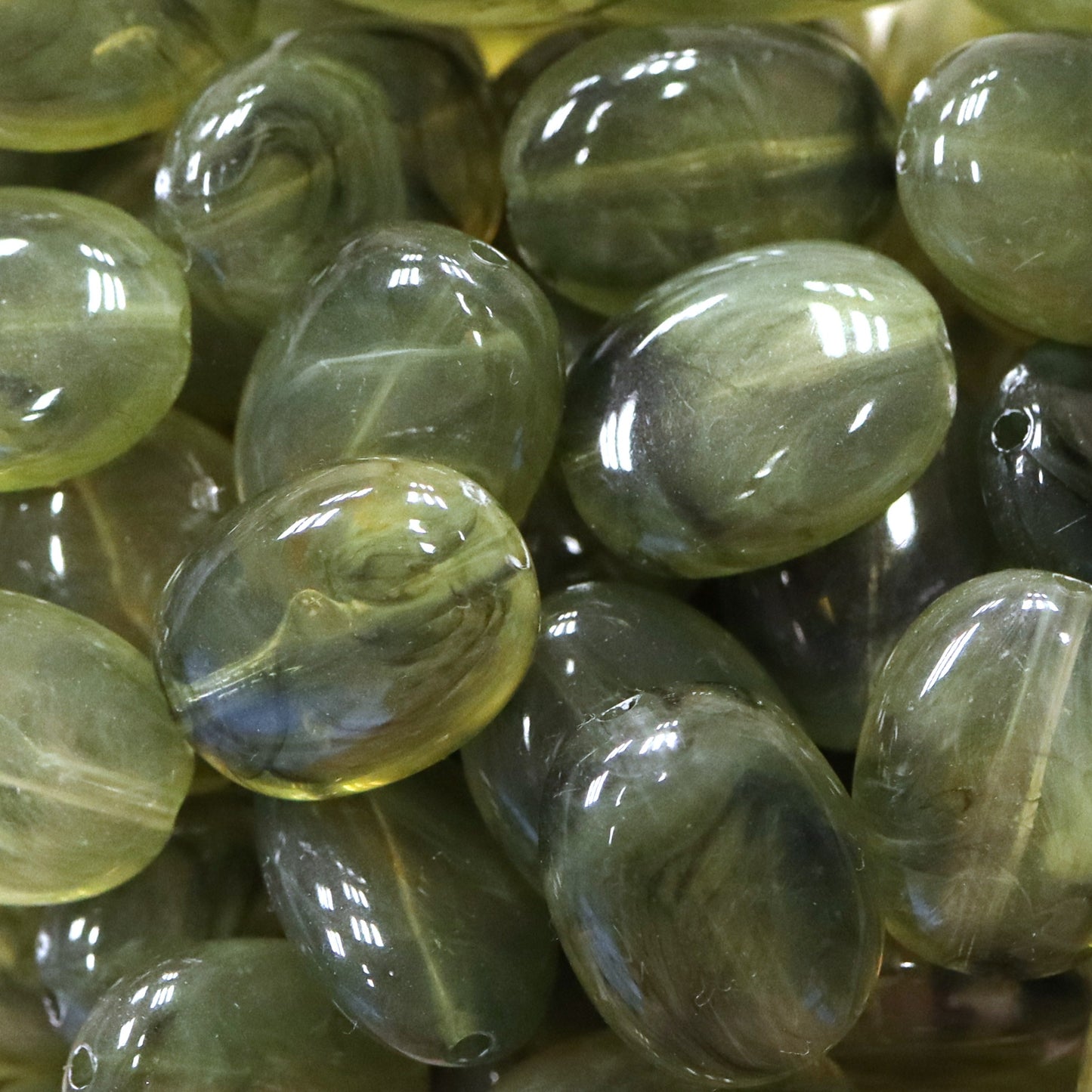Acrylic bead oval 19x15 mm - olive green
