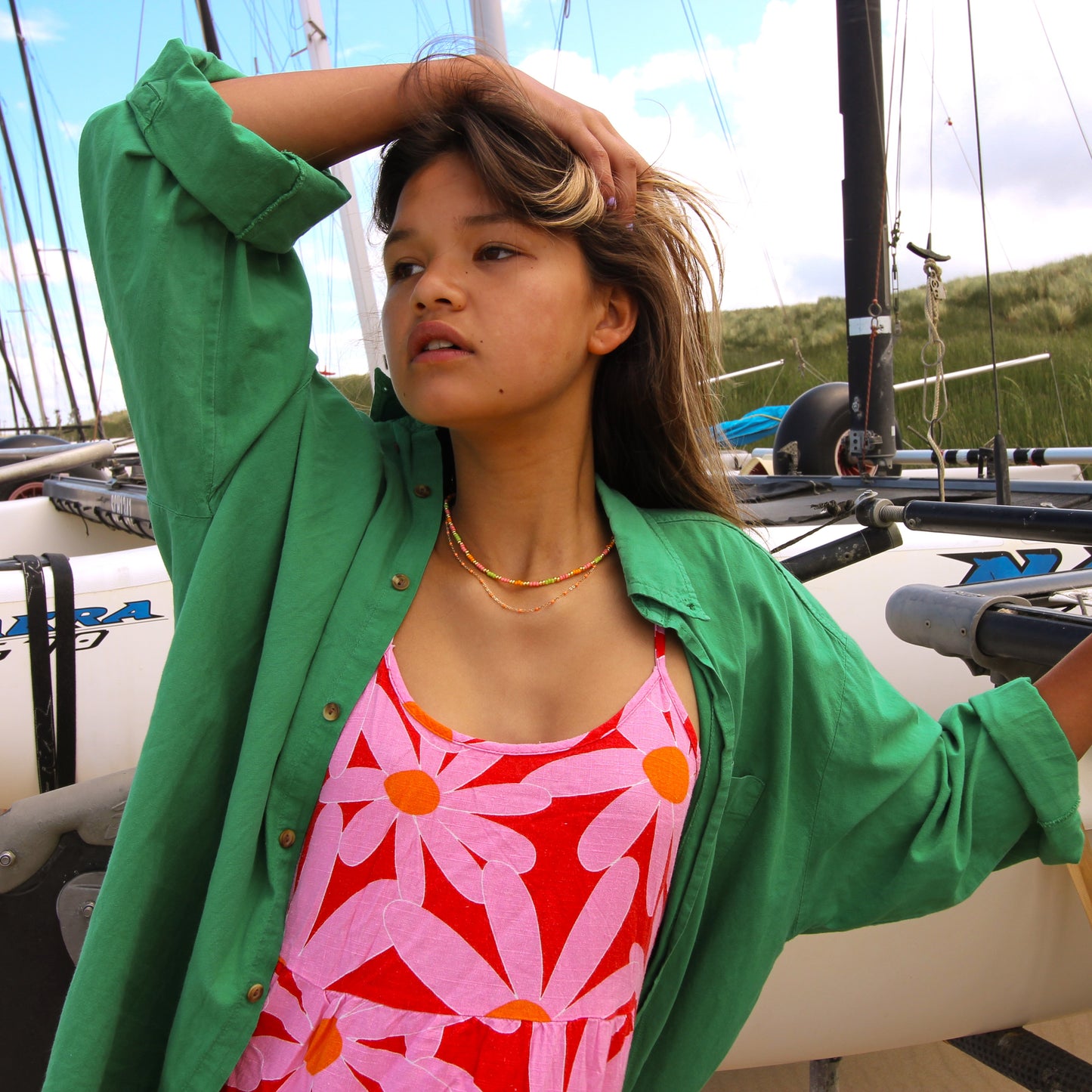 Edelstahlkette gold - orange Kugeln