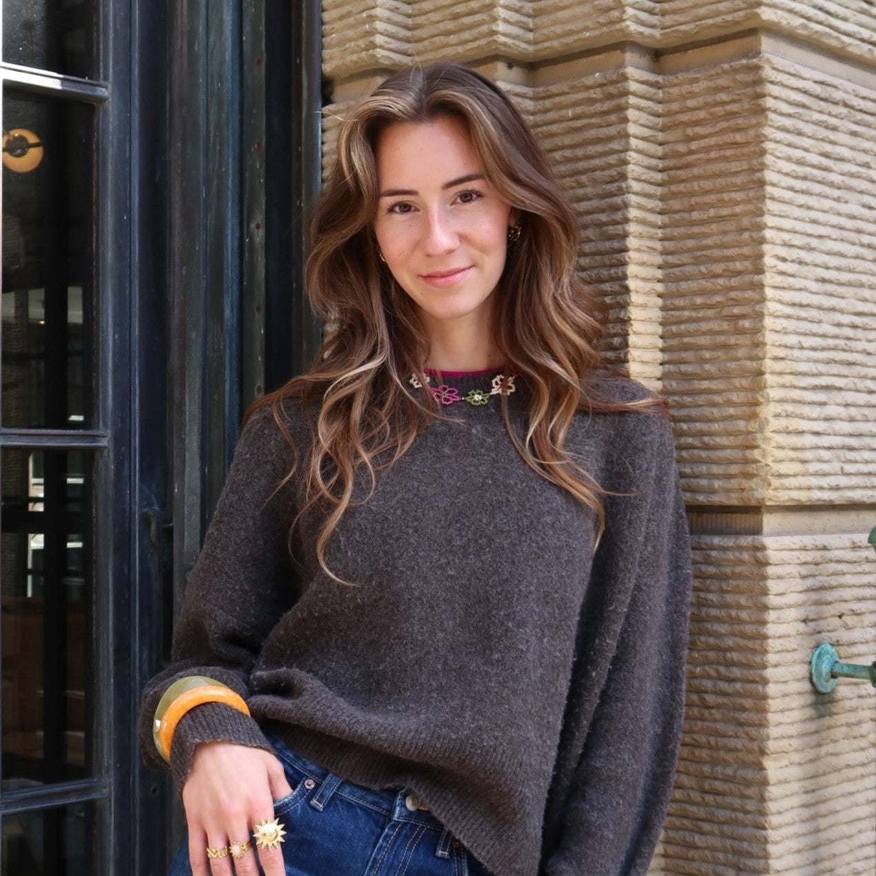 Perlenkette mit Blumen - Gold