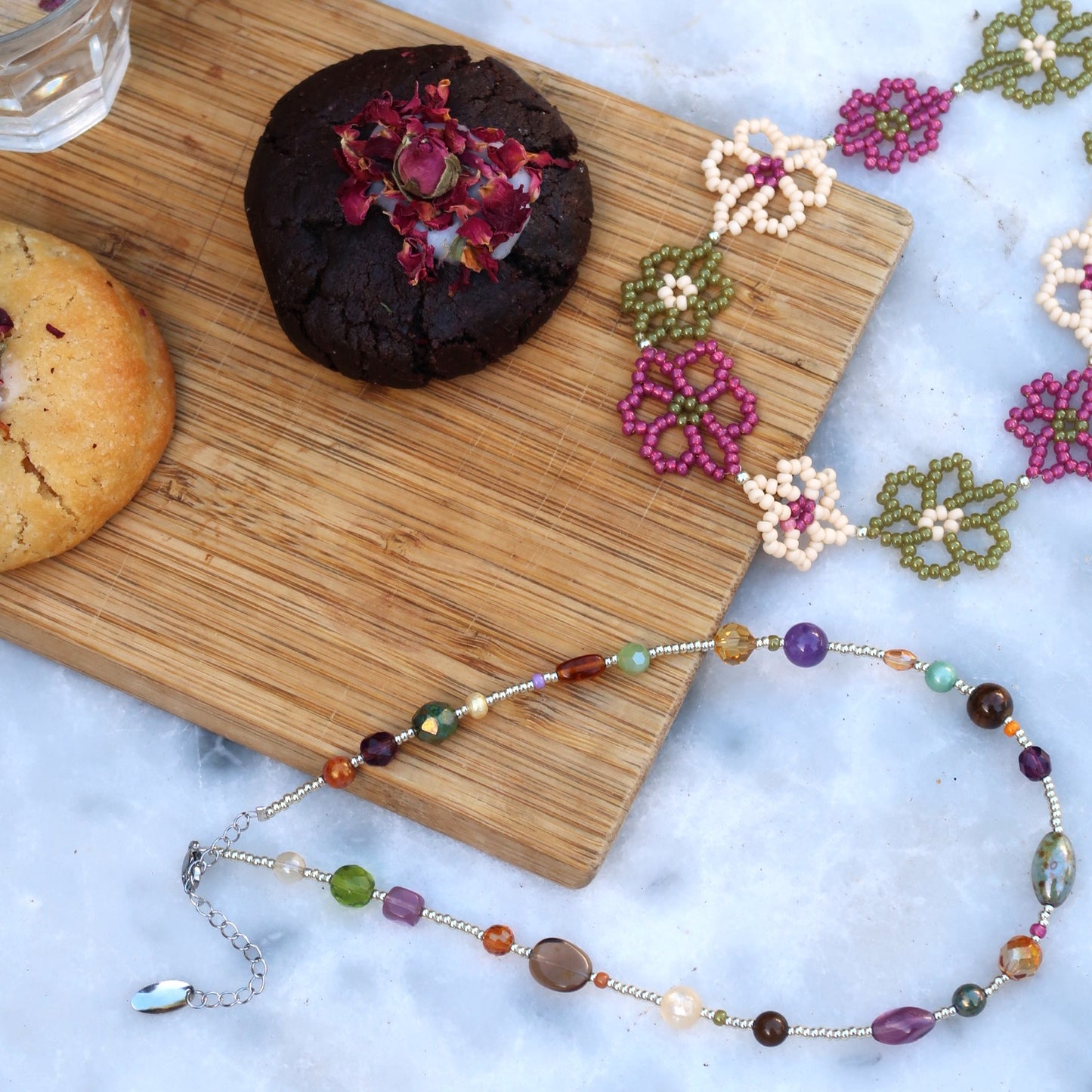 Kralenketting met glaskralen - zilver