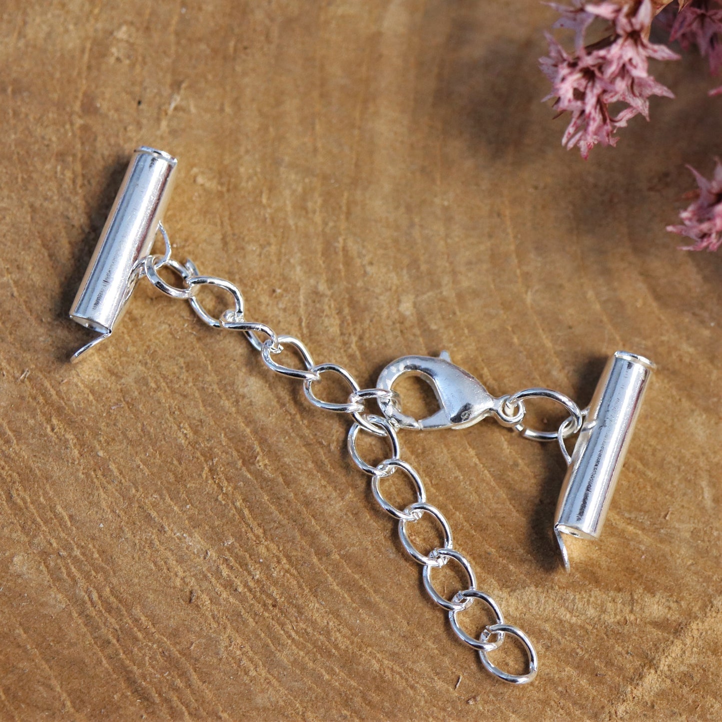 Eindkap sluiting met verlengketting 15mm zilver