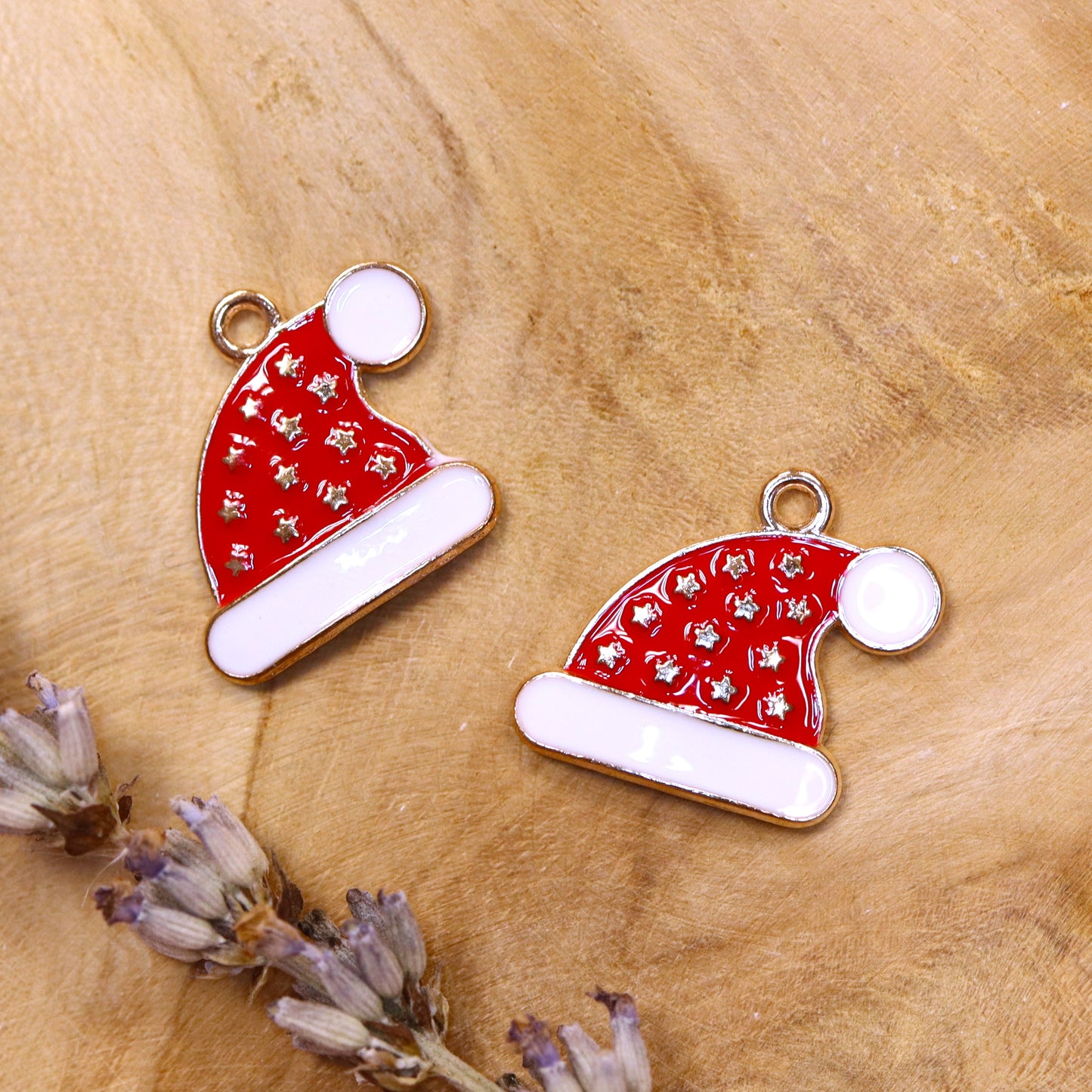 Enamel charm - Santa hat with stars