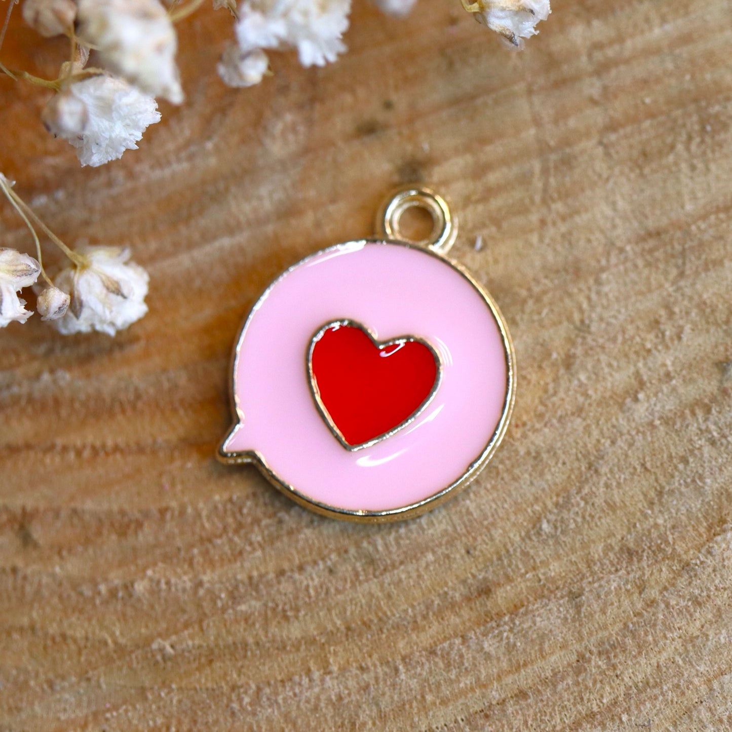 Enamel charm - heart text cloud gold