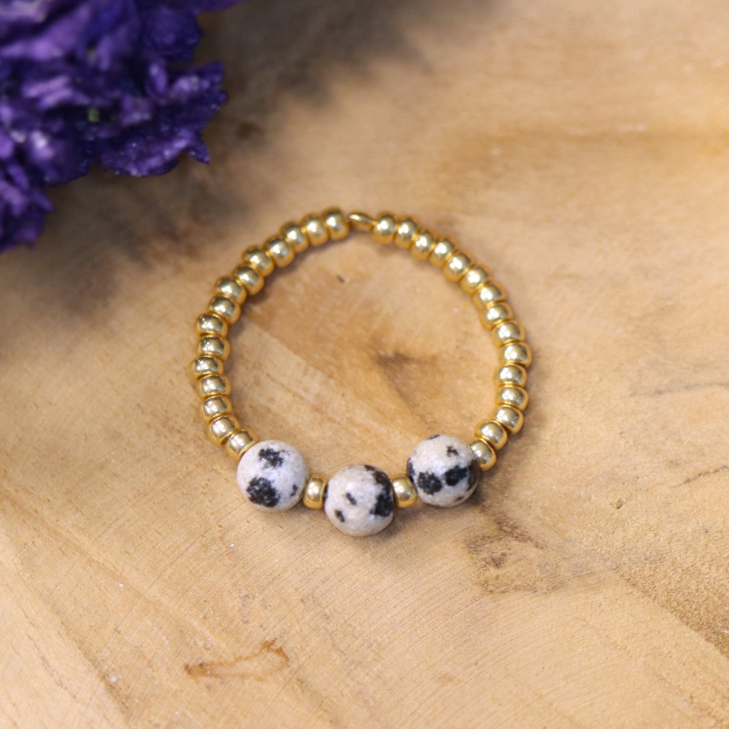 Golden bead ring - jasper