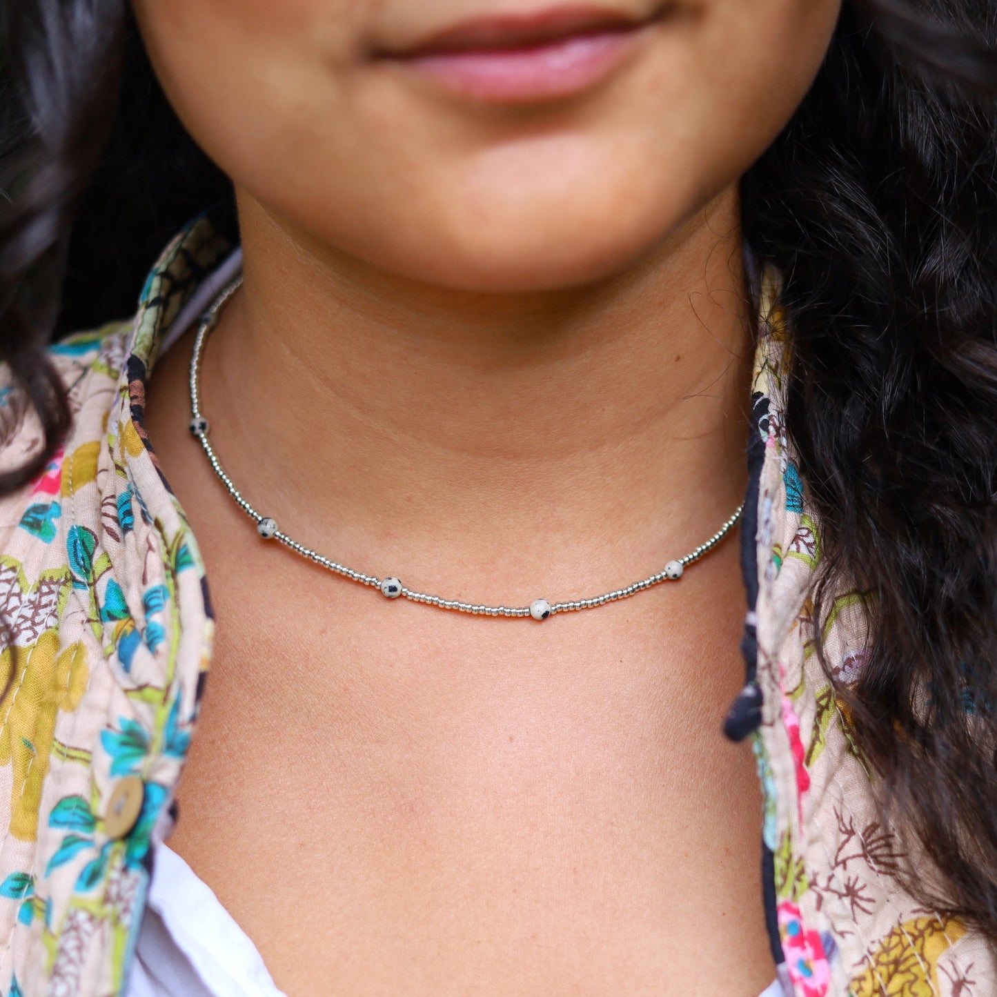 Silberne Perlenkette - Jaspis