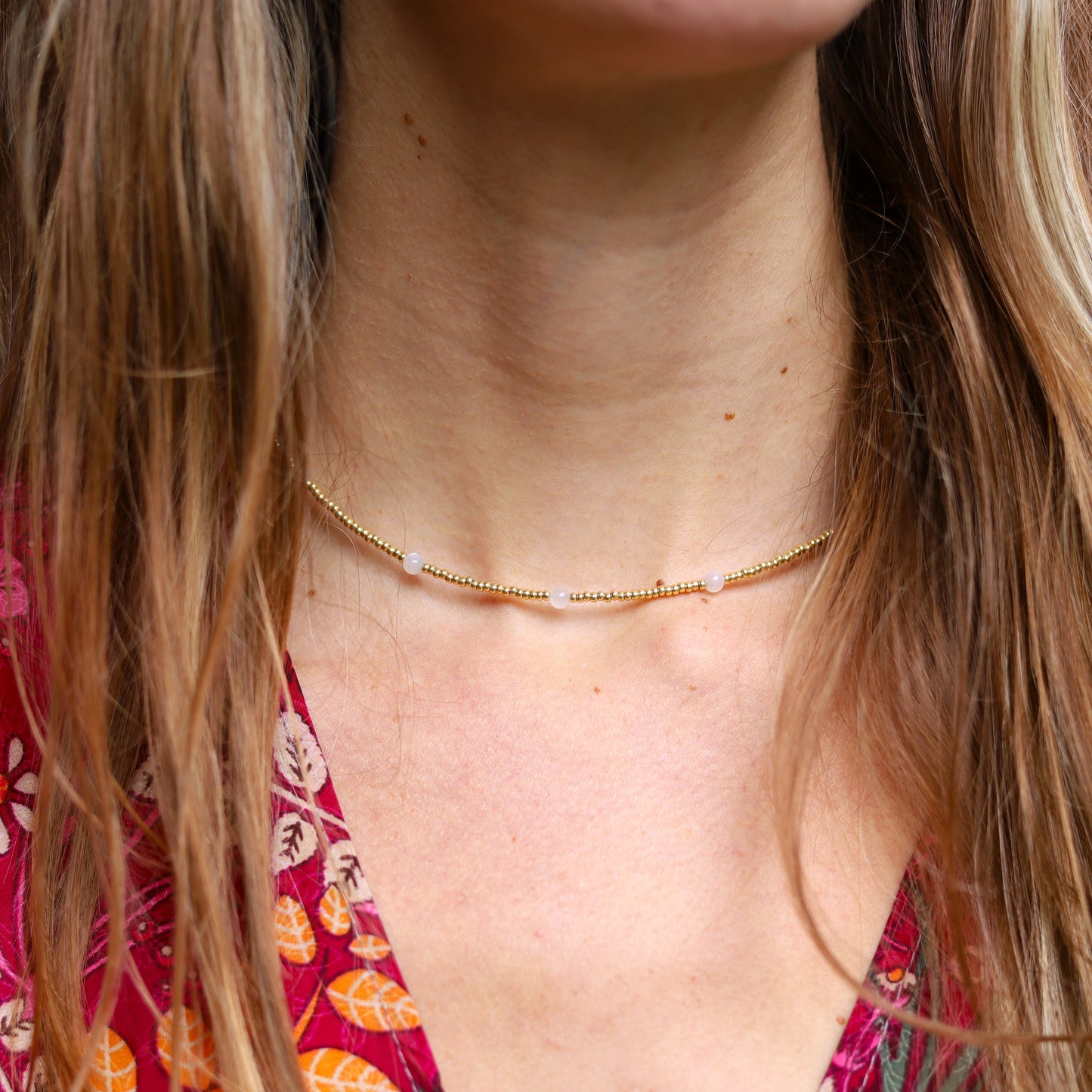 Gold bead necklace - moonstone