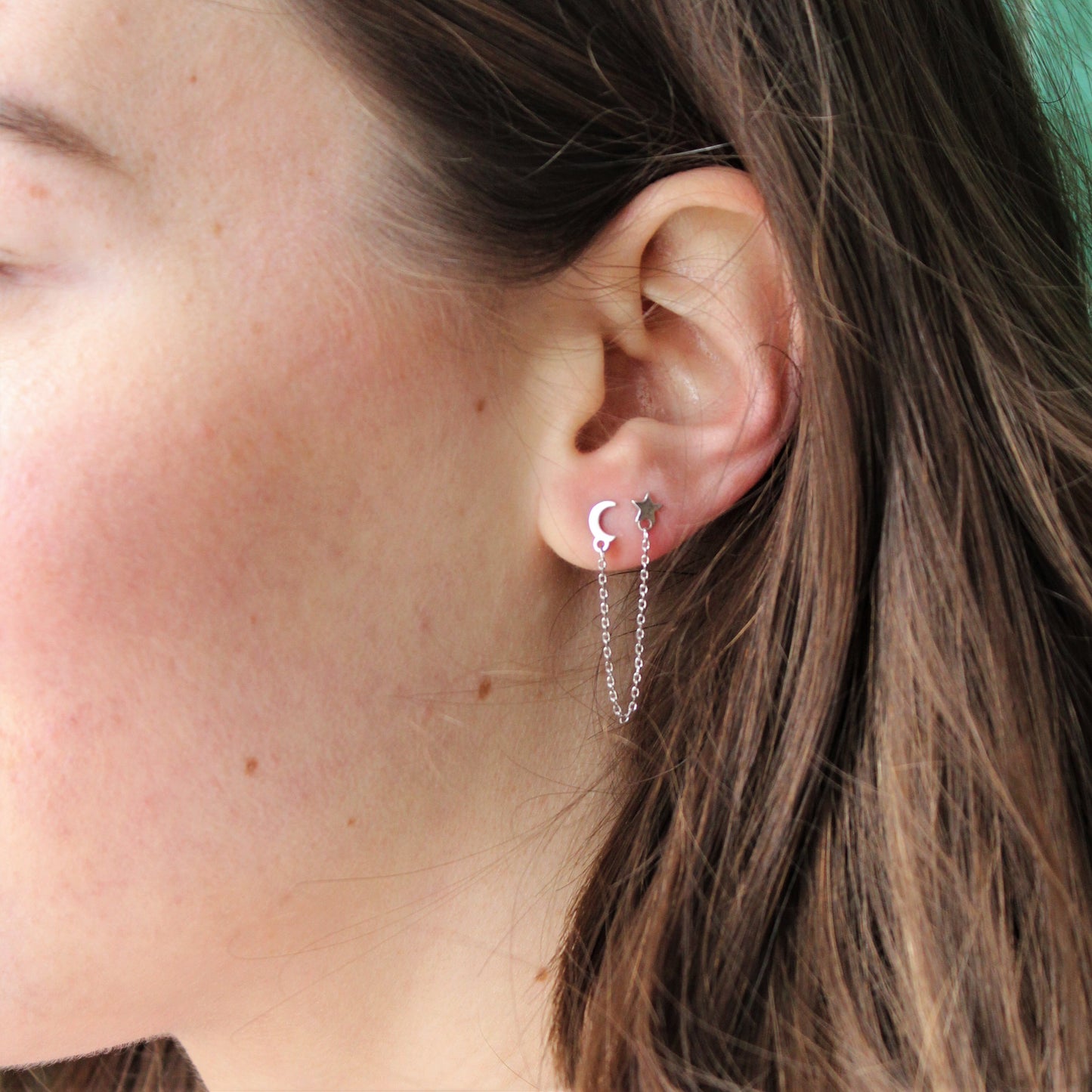 Edelstahl Ohrstecker Mond und Stern silber