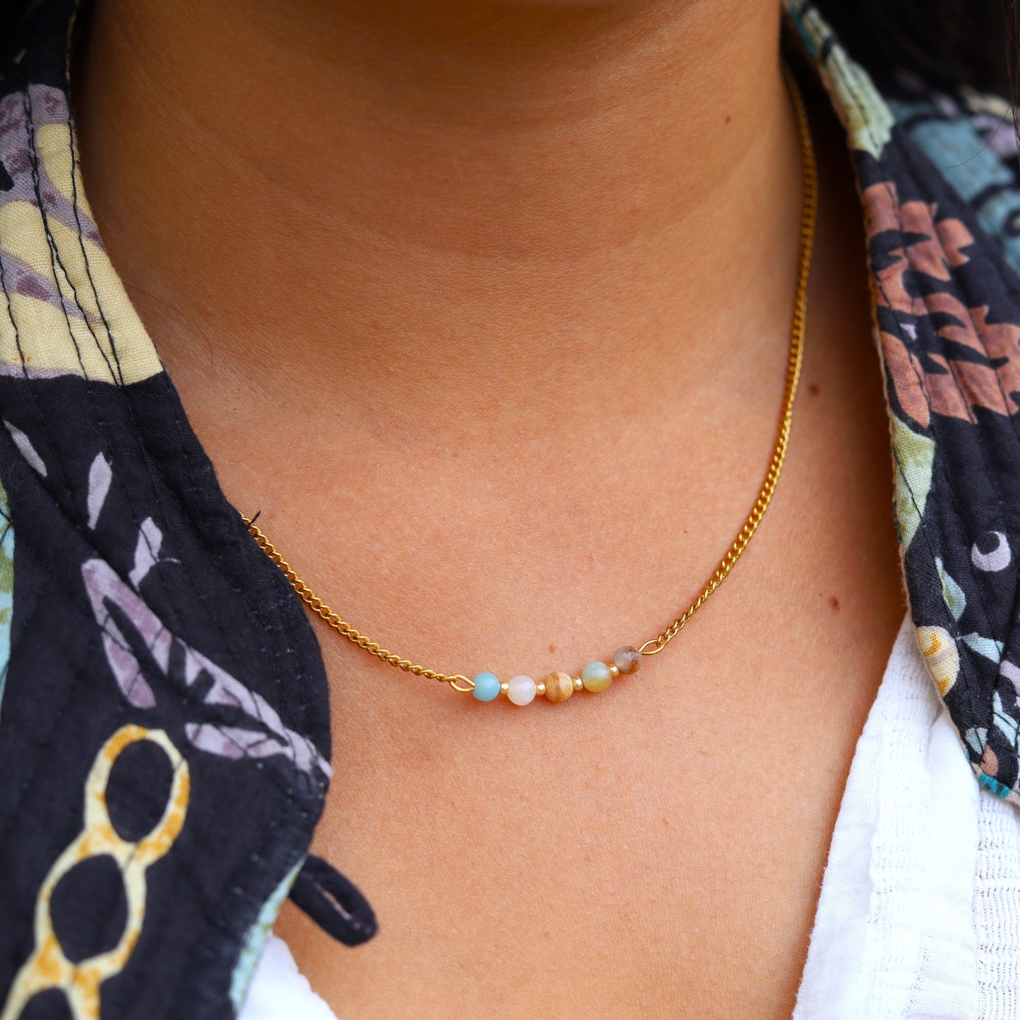 Stainless steel chain gold - amazonite