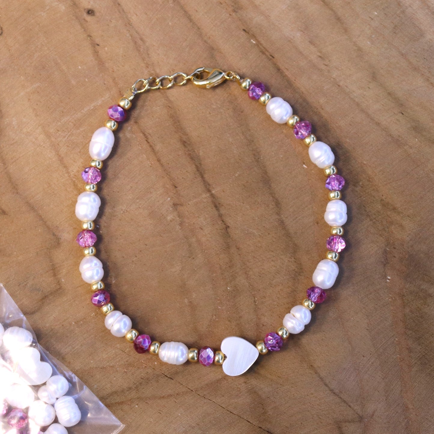 DIY pakket - parelarmband met roze facetkralen