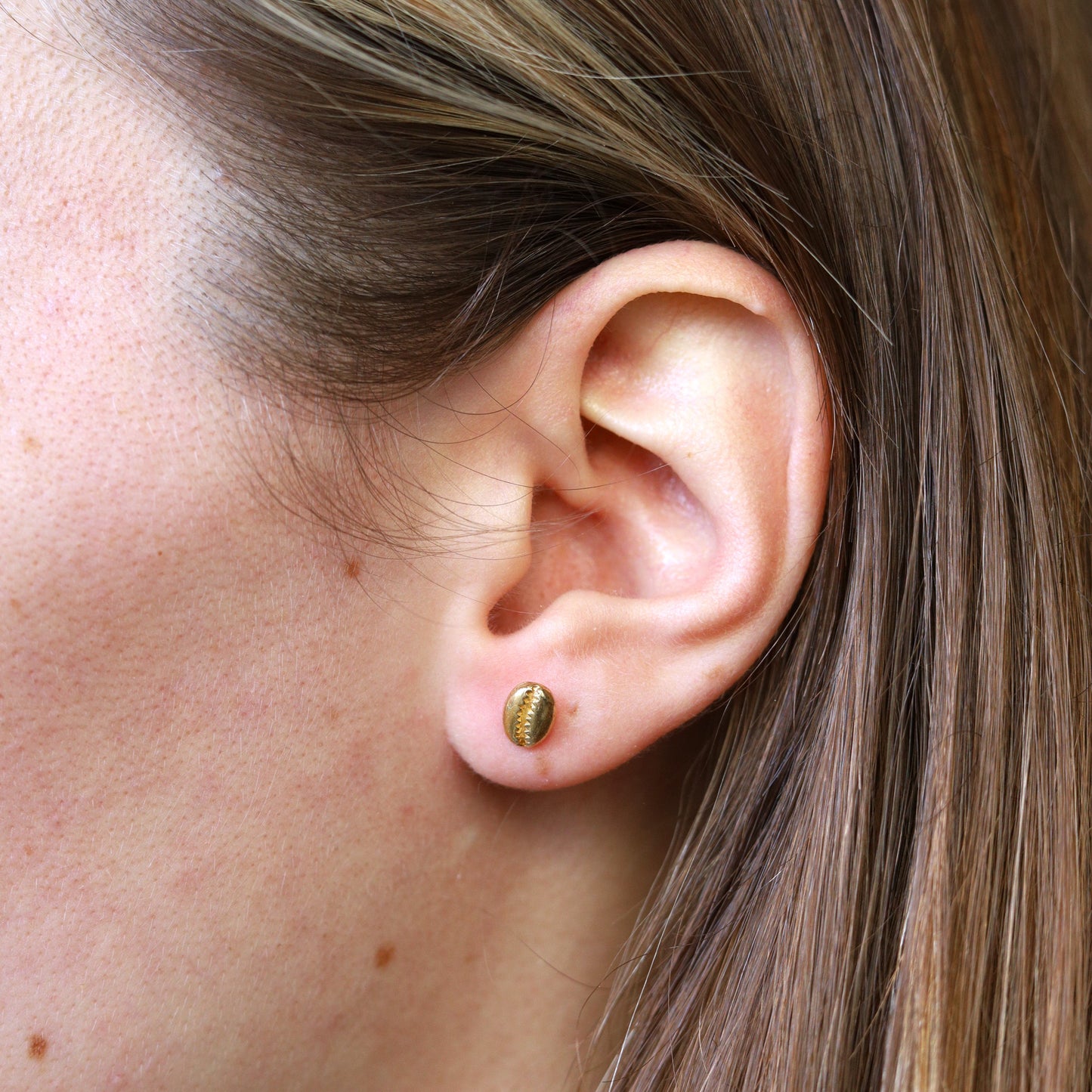 Gold plated oorsteker met schelp