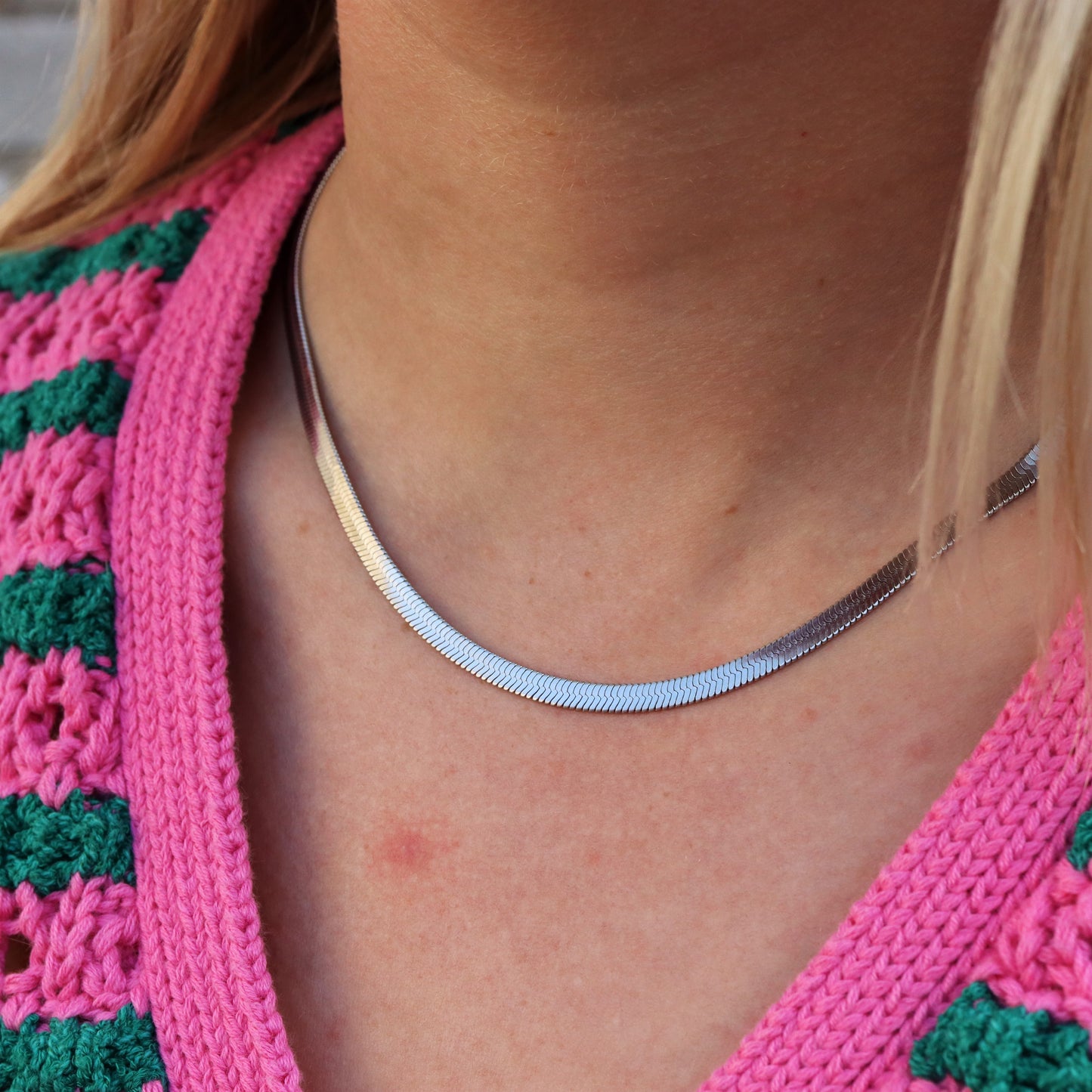 Edelstahlkette silber - flach