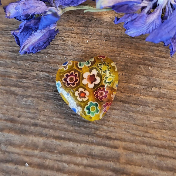 Kraal geel - millefiori geel hart met bloemetjes