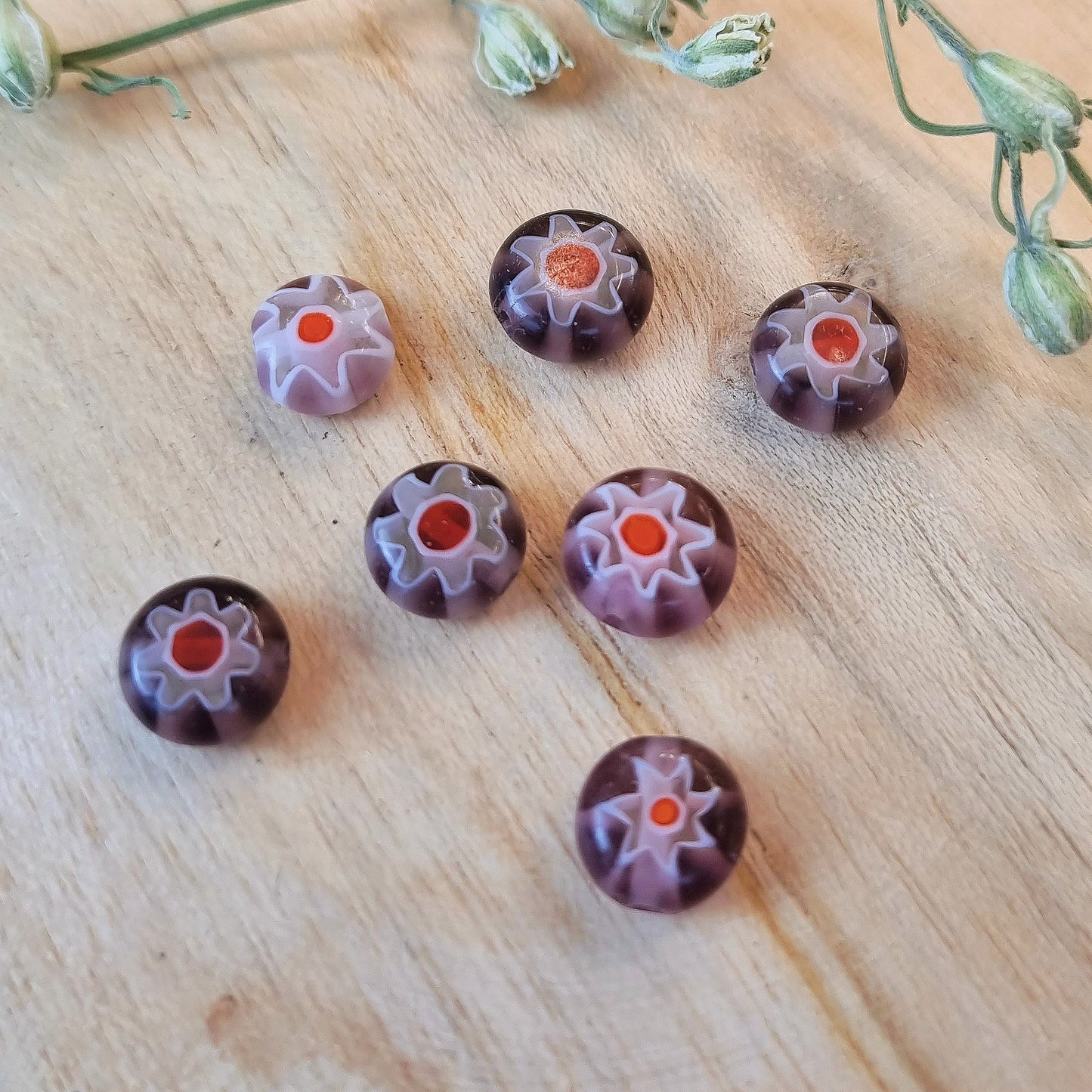 Bead purple - millefiori purple flower