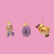 Paasornamenten Vondels - konijn, ei en kuikentje