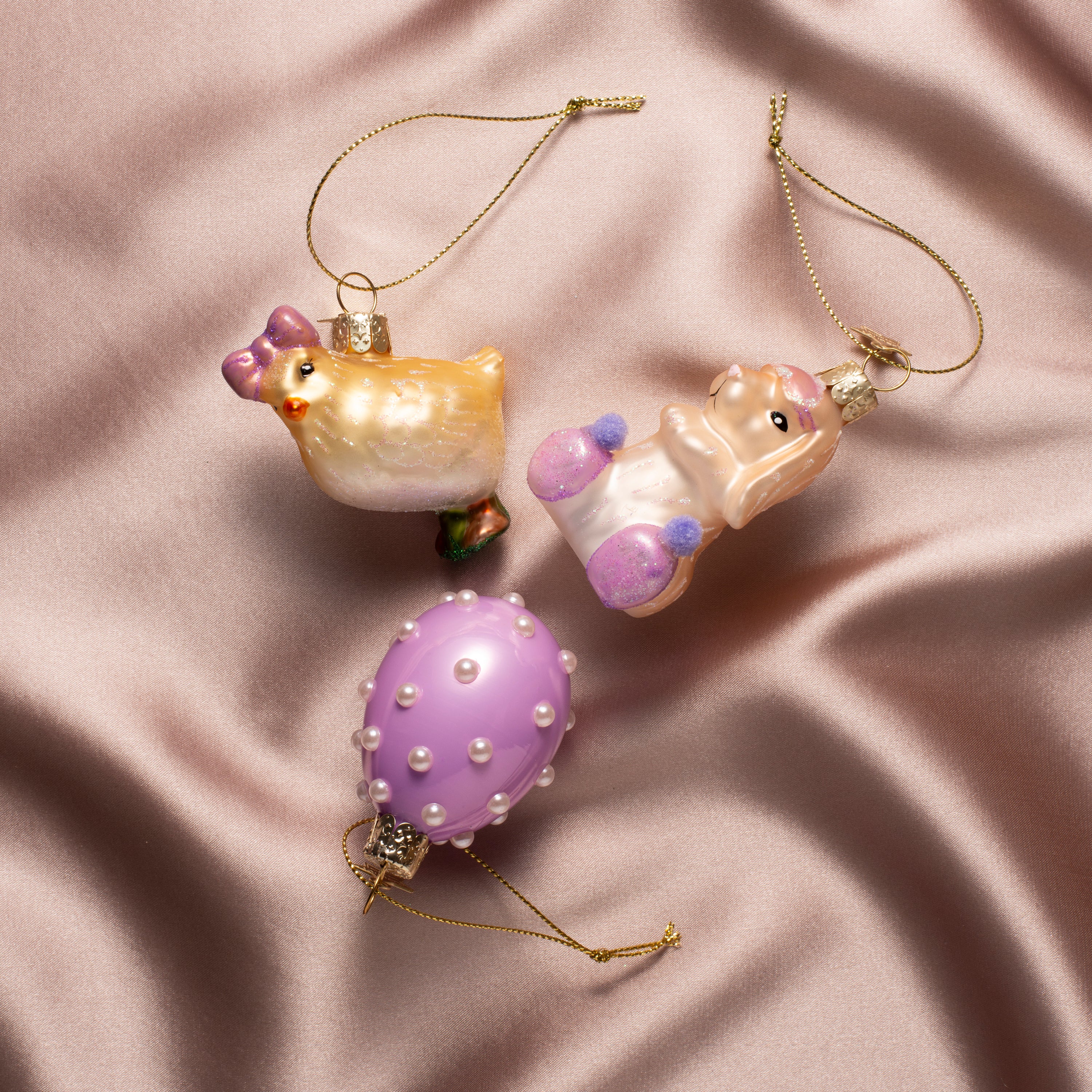 Paasornamenten Vondels - konijn, ei en kuikentje