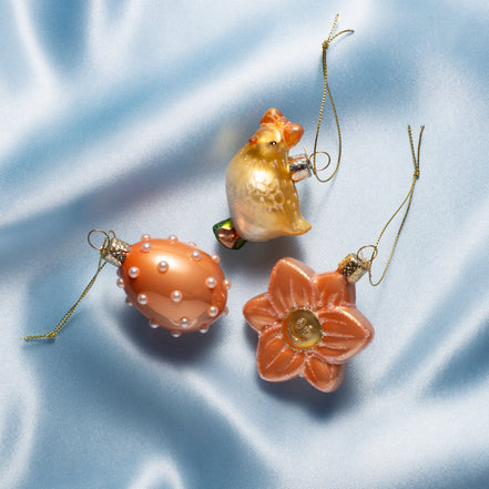 Purple ornaments Vondels - flower, egg and chick