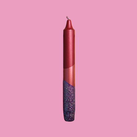 Handbeschilderde kaars - bordeaux/paars glitter