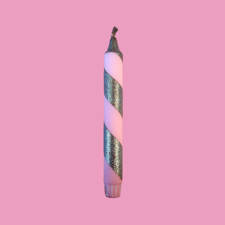 Handbeschilderde kaars - gestreept roze/groen