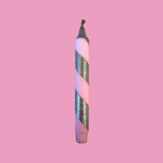 Handbeschilderde kaars - gestreept roze/groen