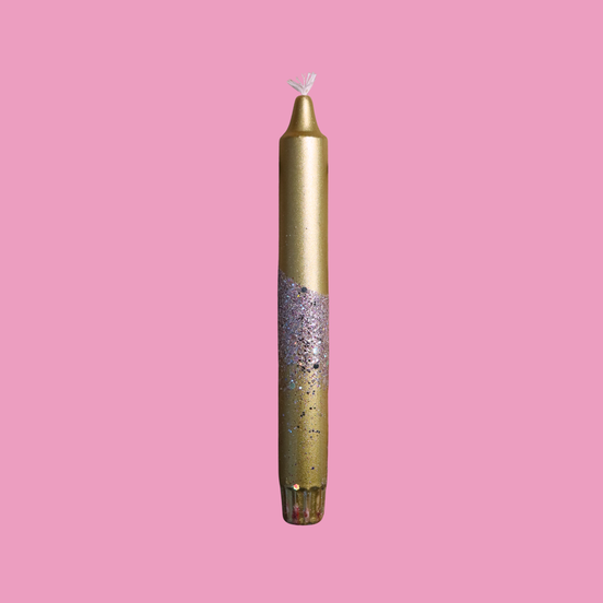 Handbeschilderde kaars - goud/zilver glitter
