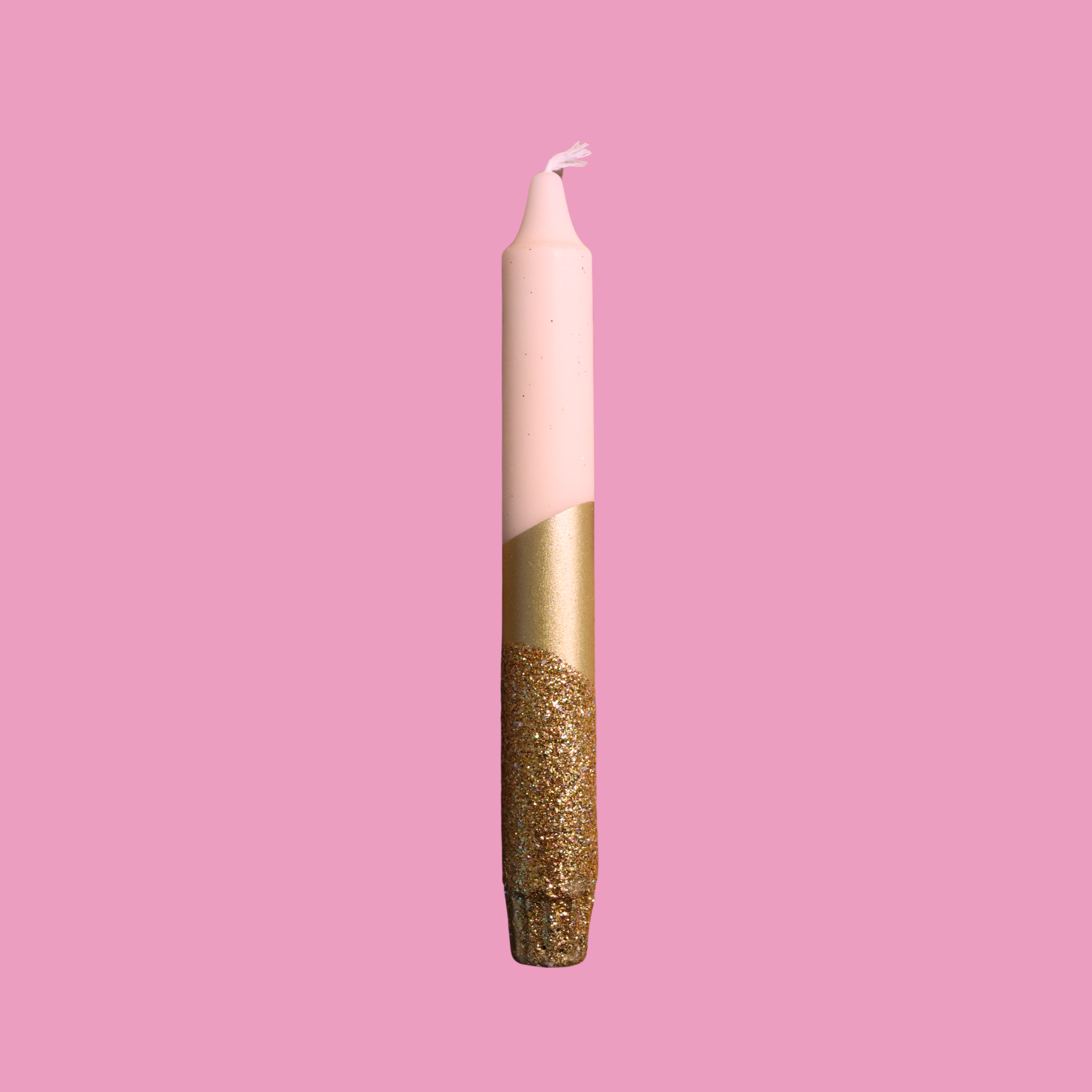 Handbeschilderde kaars - creme/goud glitter