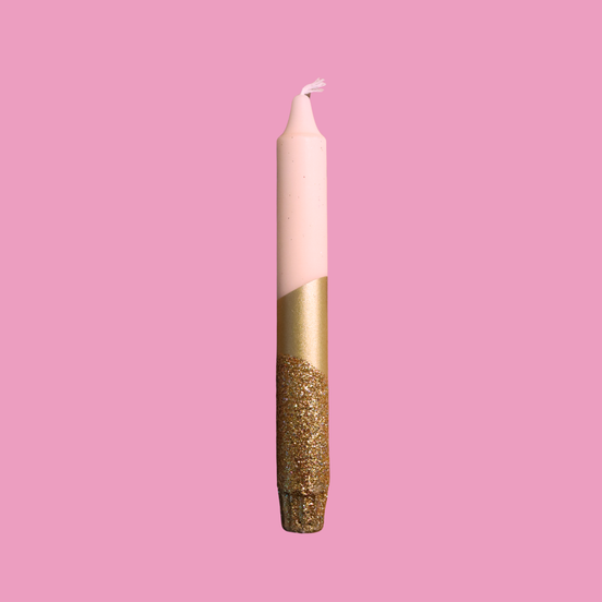 Handbeschilderde kaars - creme/goud glitter