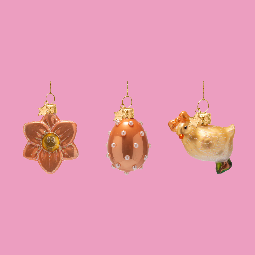 Purple ornaments Vondels - flower, egg and chick