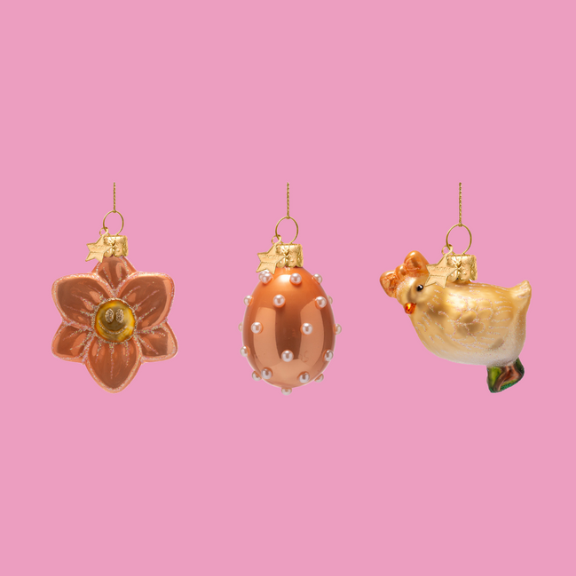 Purple ornaments Vondels - flower, egg and chick