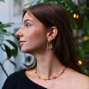 Kralenketting - gekleurde glaskralen zilver