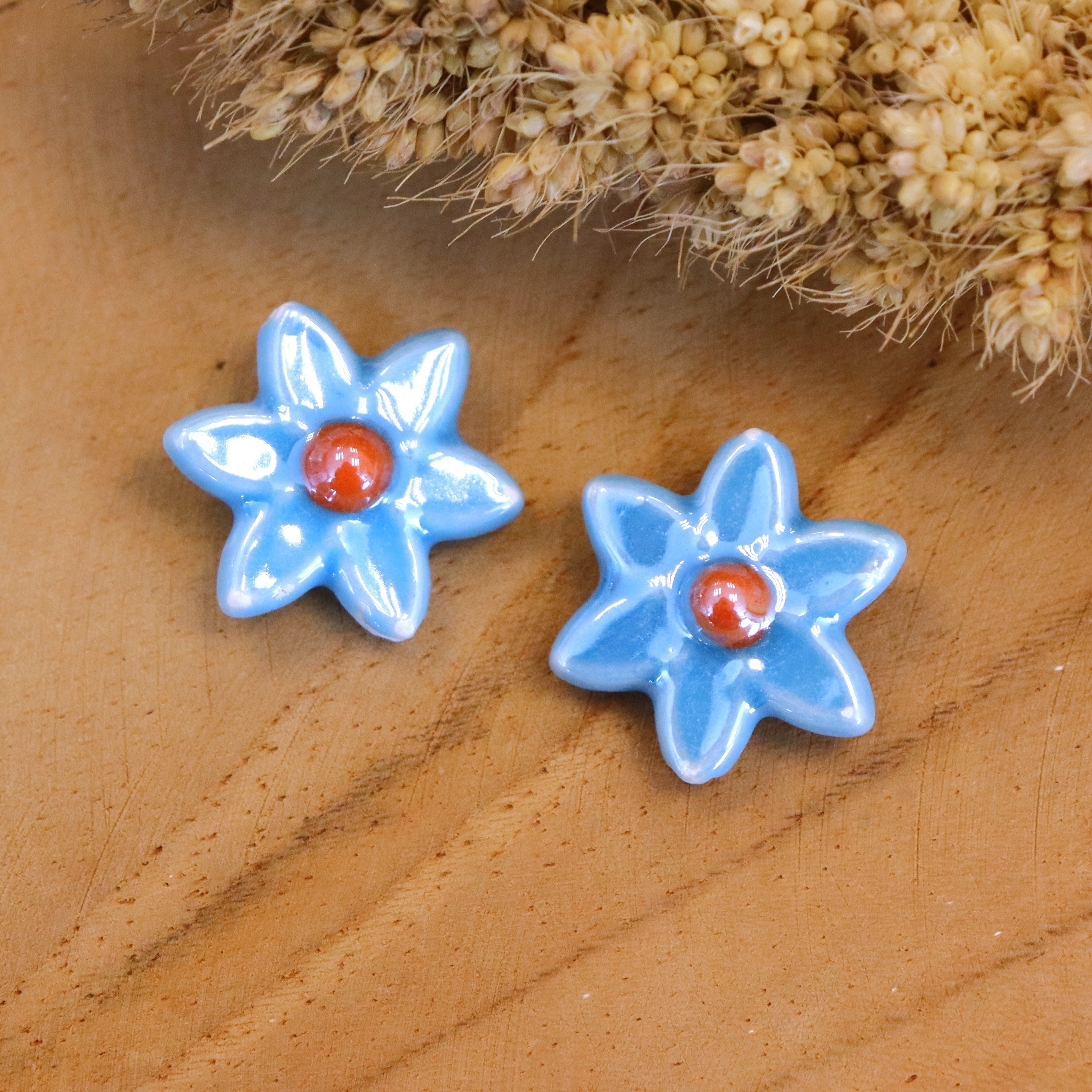 Kraal blauw - Bloem porselein