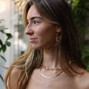 Statement earrings - colored glass beads gold