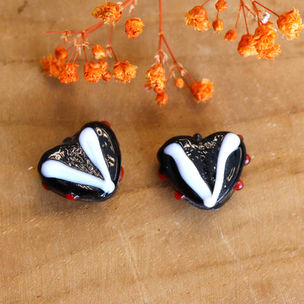 Bead black - ceramic heart with red decoration