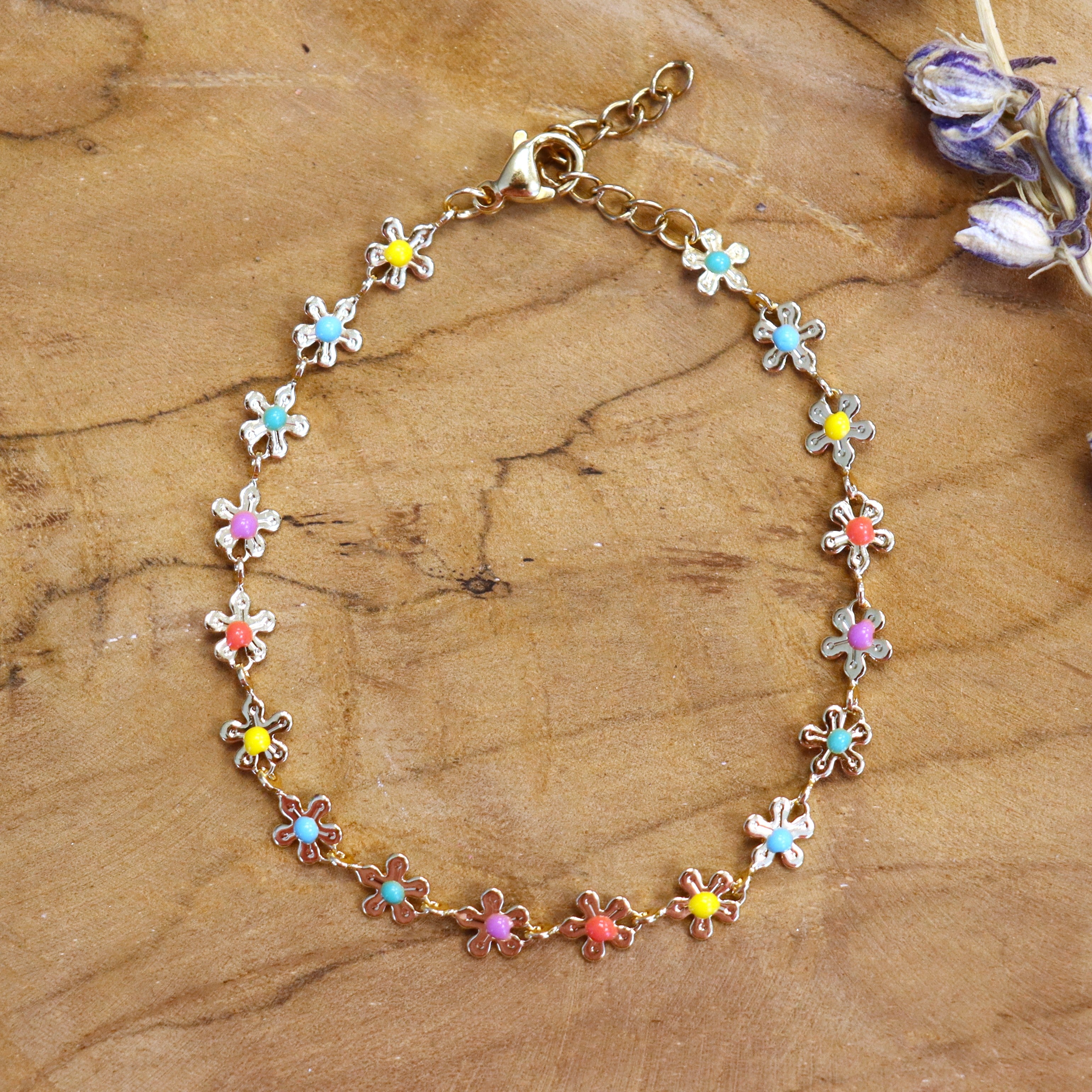 Stainless steel armband - gekleurde bloemen