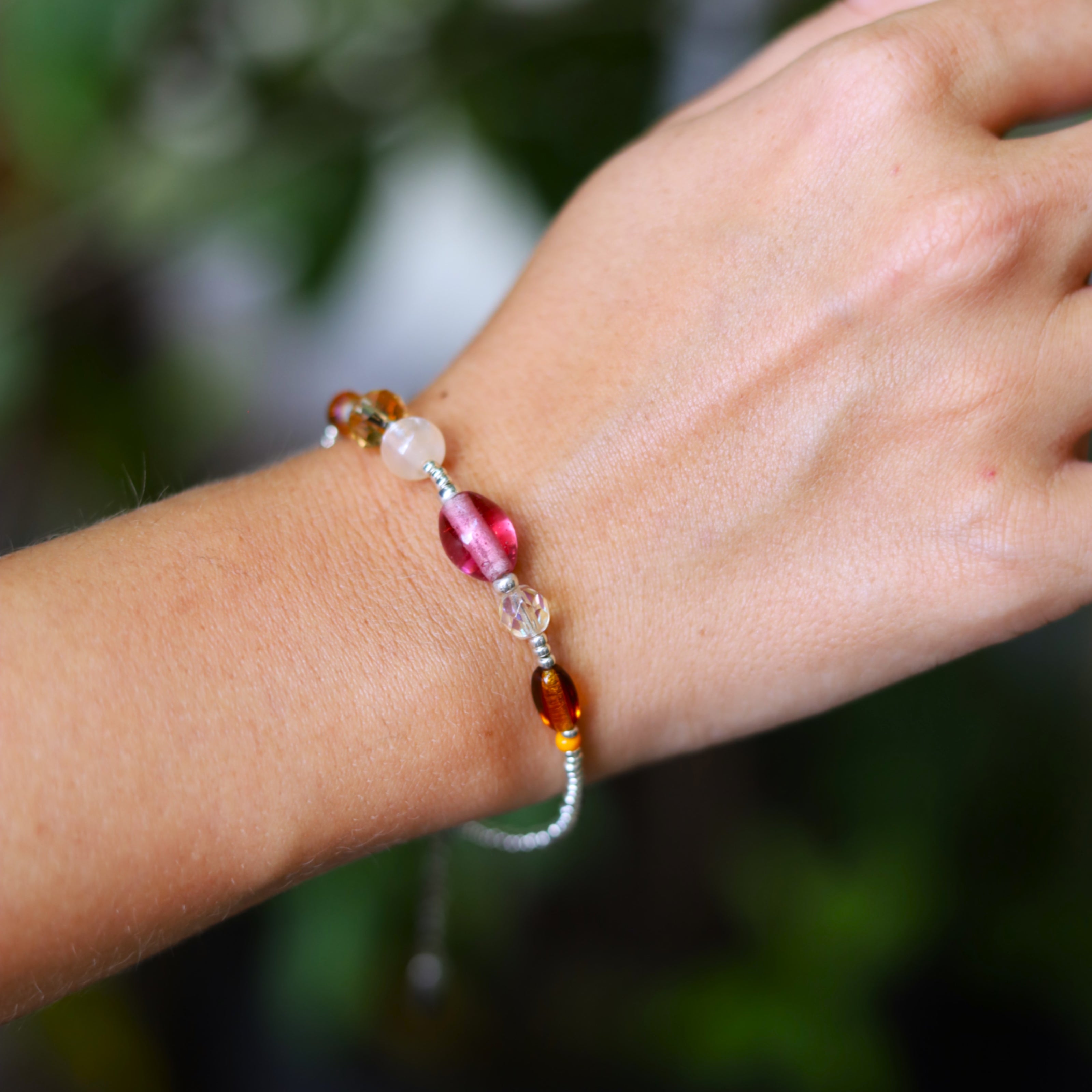 Armband - farbige Glasperlen silber